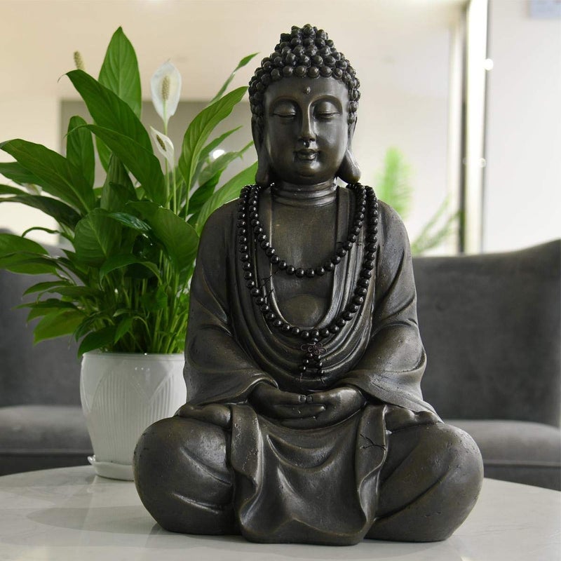 Goodeco 11.4" Meditating Buddha Statue Home Decor - Meditation Gifts for Room/Garden/Patio/Deck/Porch Yard Art Decoration, Zen Decor Buda Statues with Natural Wood Beaded Necklace - Image 5